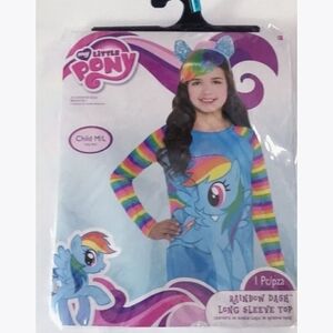 NWT My Little Pony Rainbow Dash Long Sleeve Top Glitter Halloween Costume Girl's